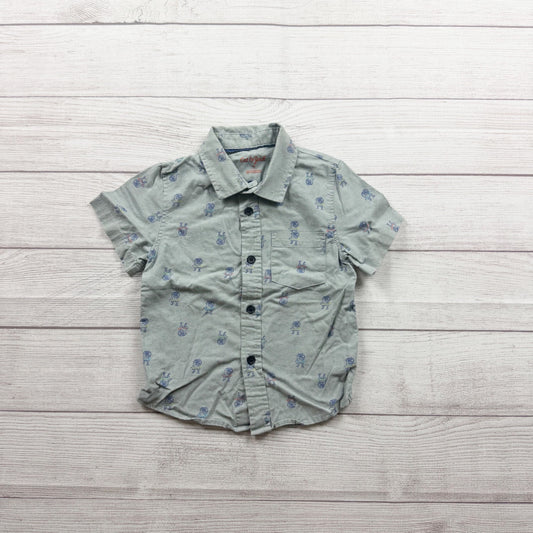 Cat & Jack Toddler Boys Button Up Shirt Short Sleeve Dino Hula 3T