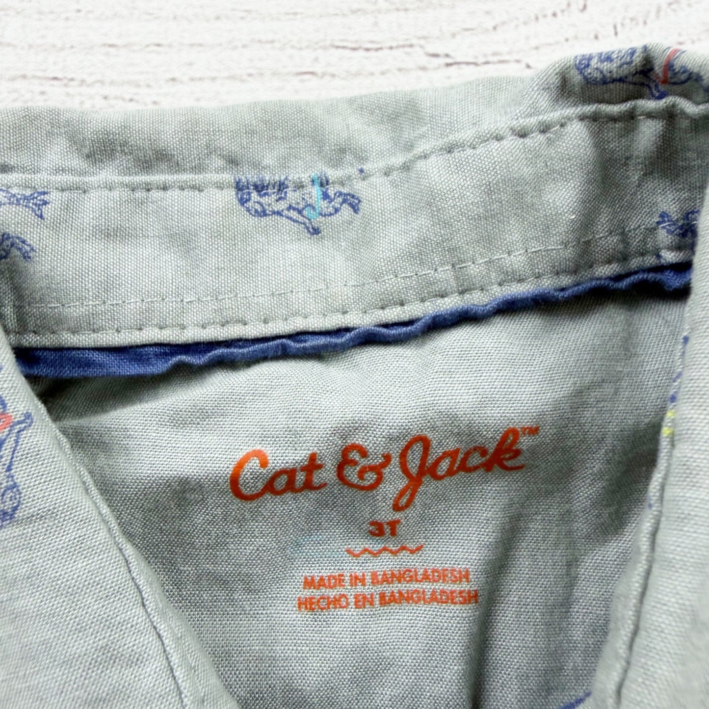 Cat & Jack Toddler Boys Button Up Shirt Short Sleeve Dino Hula 3T
