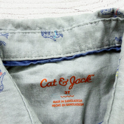 Cat & Jack Toddler Boys Button Up Shirt Short Sleeve Dino Hula 3T