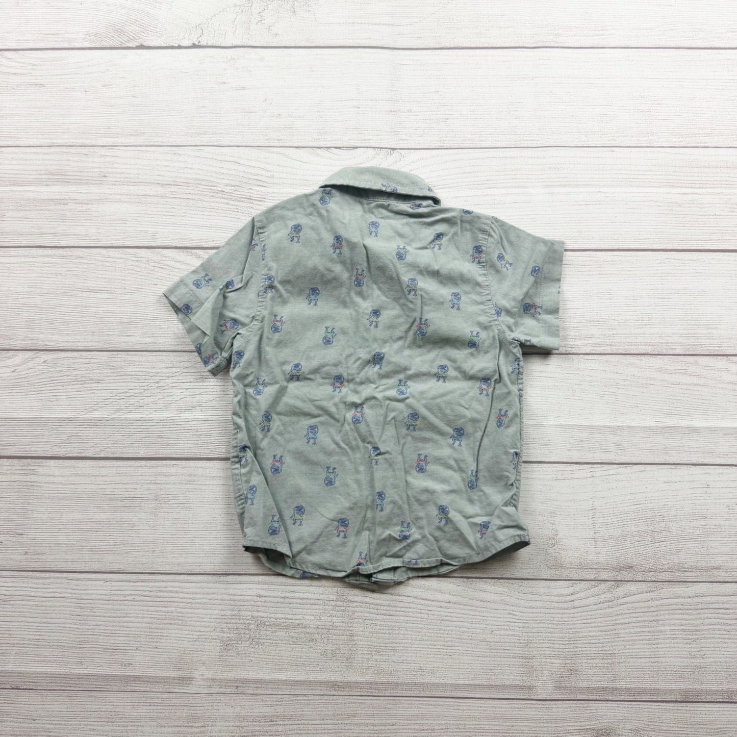 Cat & Jack Toddler Boys Button Up Shirt Short Sleeve Dino Hula 3T