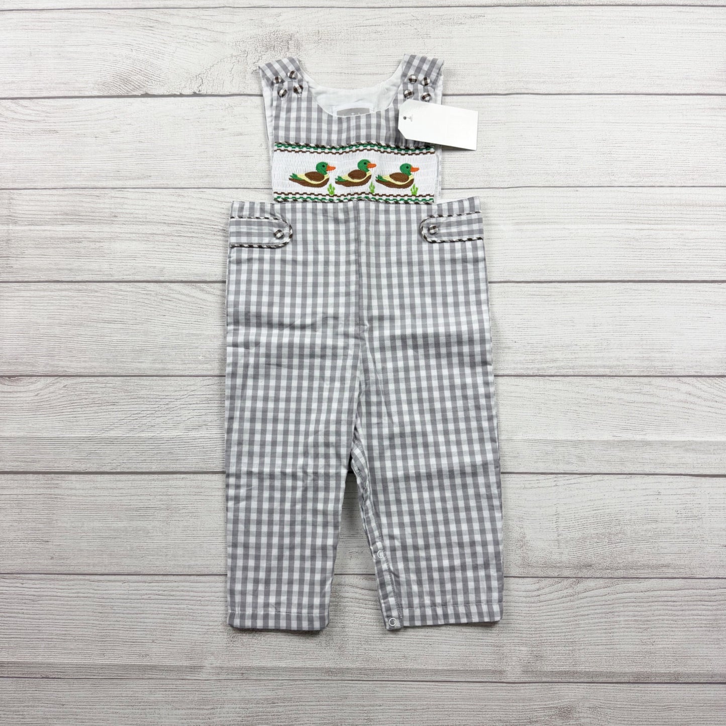 Lil Cactus Baby Boy Smocked Mallard Duck Gingham Jon Jon Romper NWT 18-24 Months