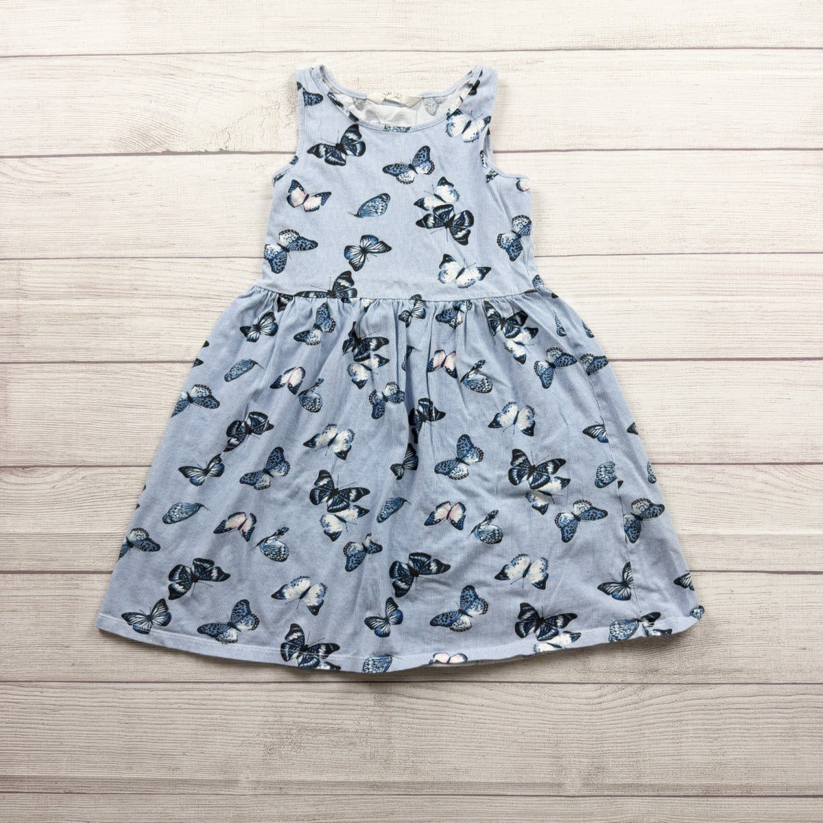 H&M Girls Blue Butterfly Print Sleeveless Dress Cotton Lightweight 8-10