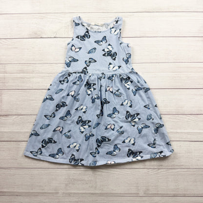 H&M Girls Blue Butterfly Print Sleeveless Dress Cotton Lightweight 8-10