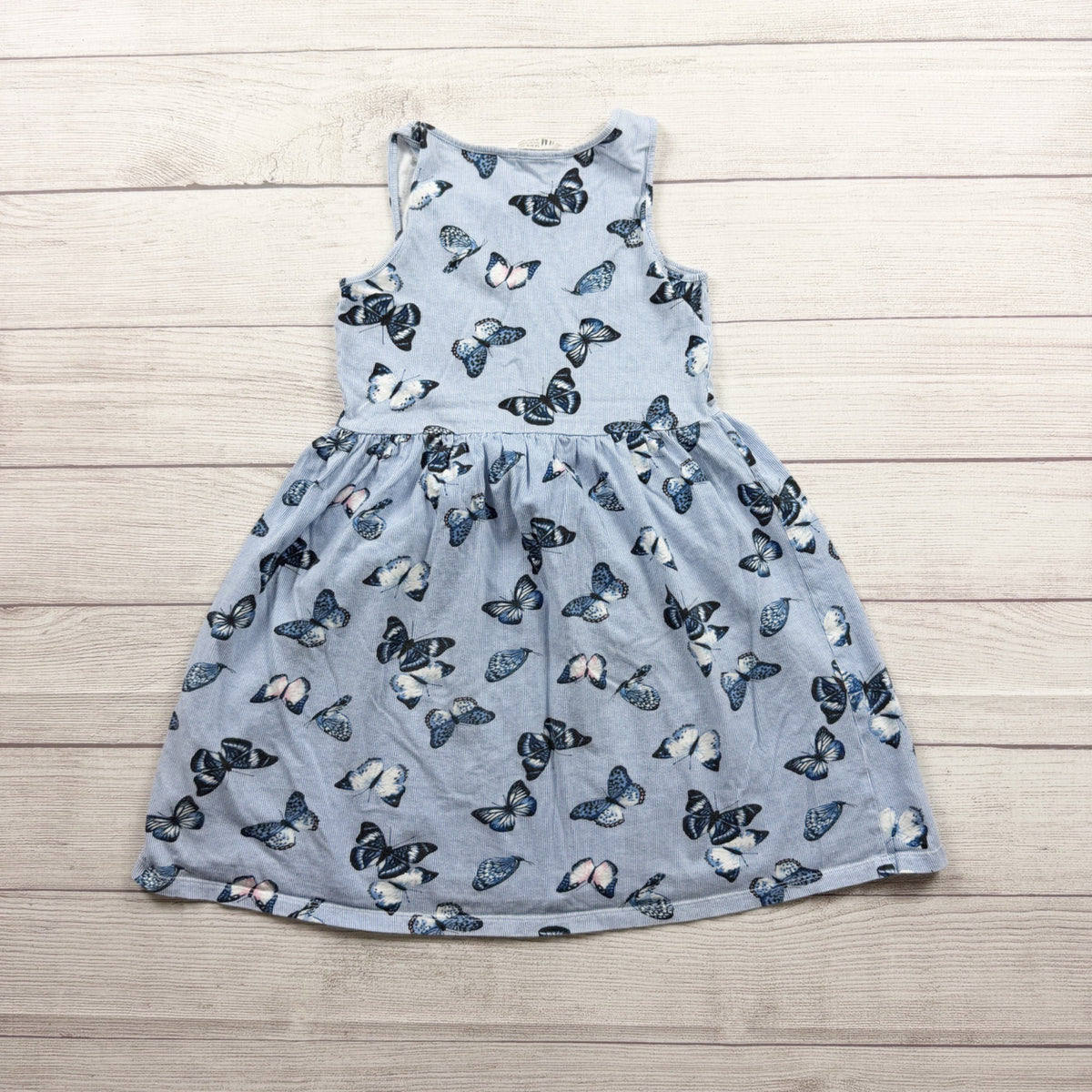 H&M Girls Blue Butterfly Print Sleeveless Dress Cotton Lightweight 8-10