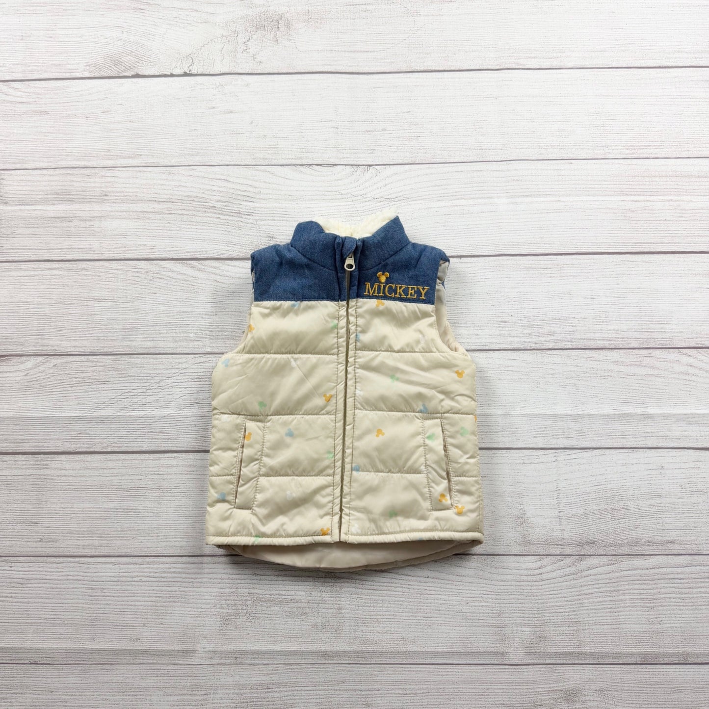 Disney Baby Mickey Puffer Vest Sherpa Lined Zip Up Winter 12-18 Months