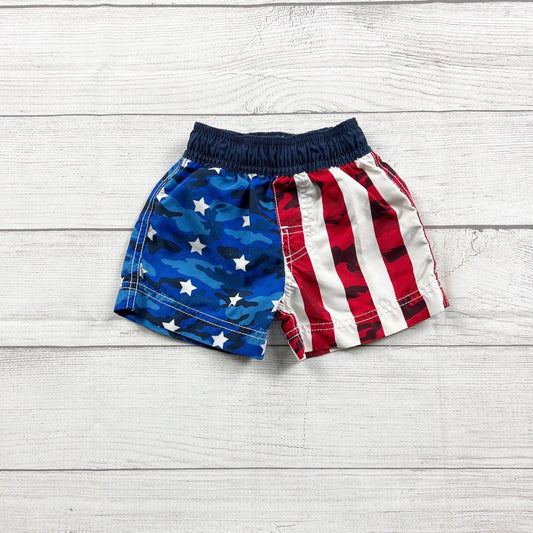 Children’s Place Swim Trunks Patriotic Stars Stripes Camo Board Shorts 6-9 Month