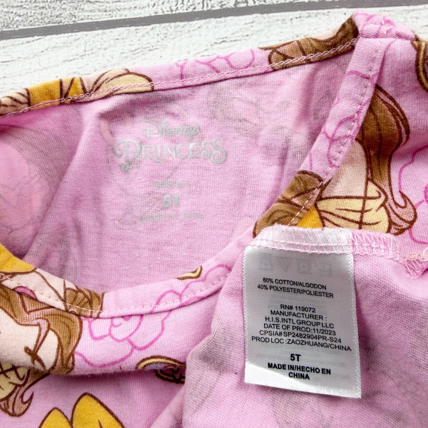 Disney Princess Belle Pink Short Sleeve Girls Dress Beauty & Beast 5T