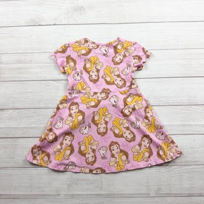 Disney Princess Belle Pink Short Sleeve Girls Dress Beauty & Beast 5T