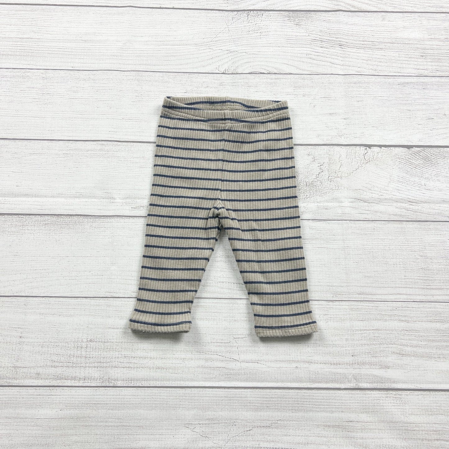 Hanna Andersson Baby Ribbed Striped Leggings Beige Navy 70 6-12 Months