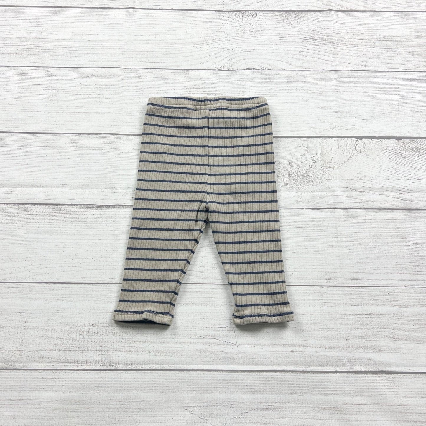Hanna Andersson Baby Ribbed Striped Leggings Beige Navy 70 6-12 Months