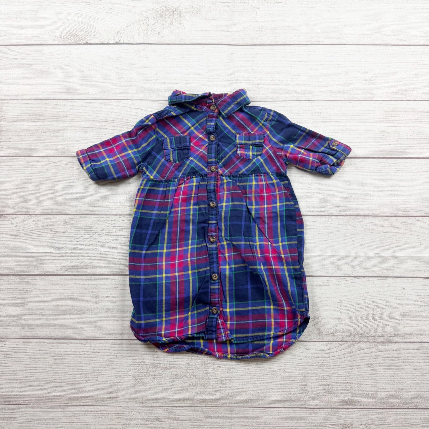 Old Navy Toddler Plaid Dress Button Up Front Multicolor Cotton Blend 3T
