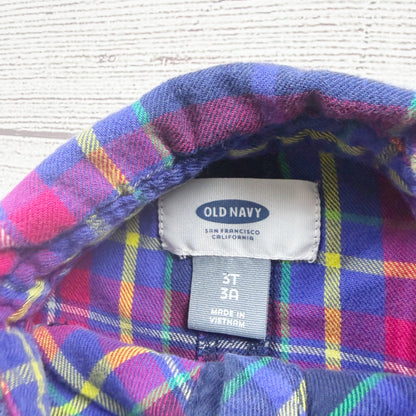 Old Navy Toddler Plaid Dress Button Up Front Multicolor Cotton Blend 3T