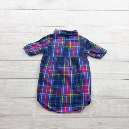 Old Navy Toddler Plaid Dress Button Up Front Multicolor Cotton Blend 3T