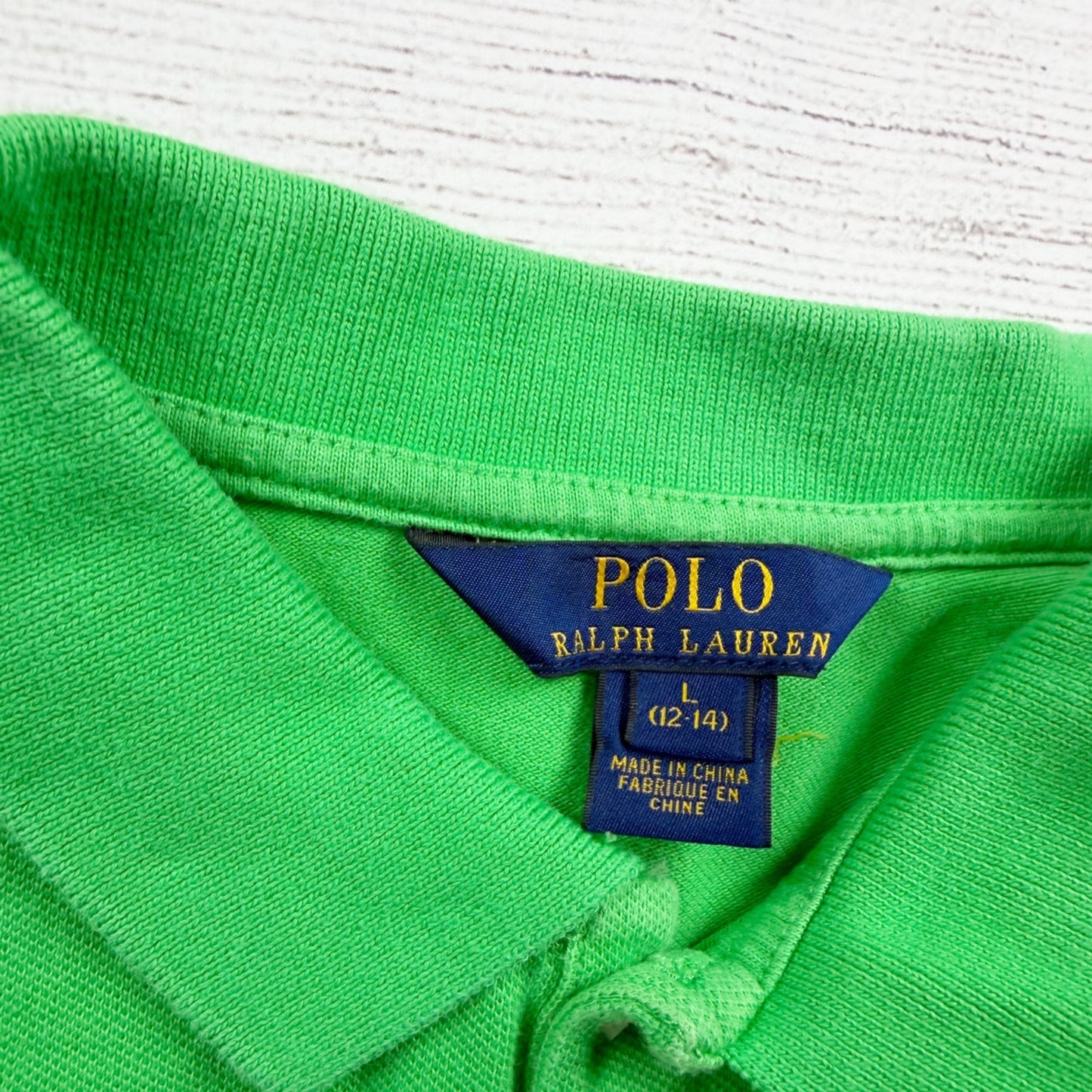 Polo Ralph Lauren Girls Long Sleeve Polo Dress Green Pink Ruffle Hem L 12-14