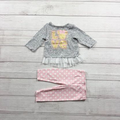 Disney Baby Minnie Mouse Love Outfit Set Polka Dot Pants 3-6 Months