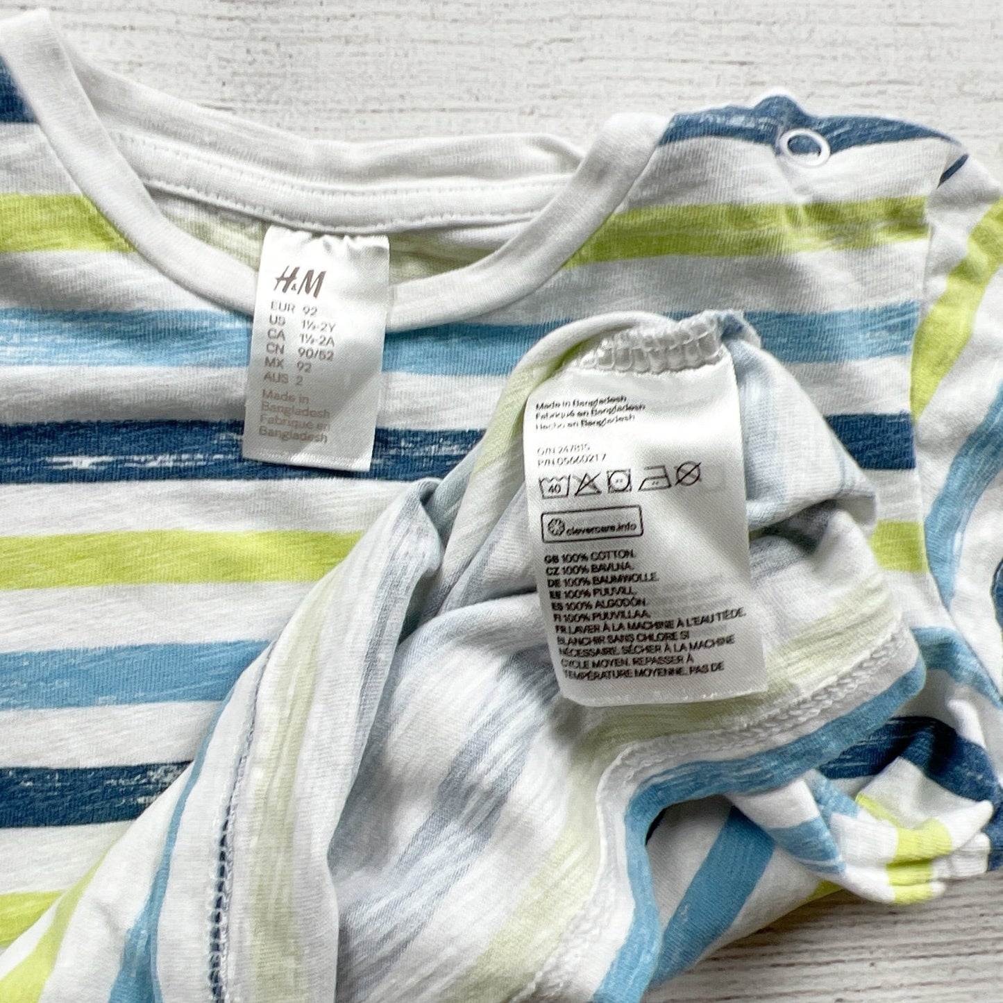H&M Boys Striped Short Sleeve Tee Multicolor Cotton Lightweight 18-24 Months