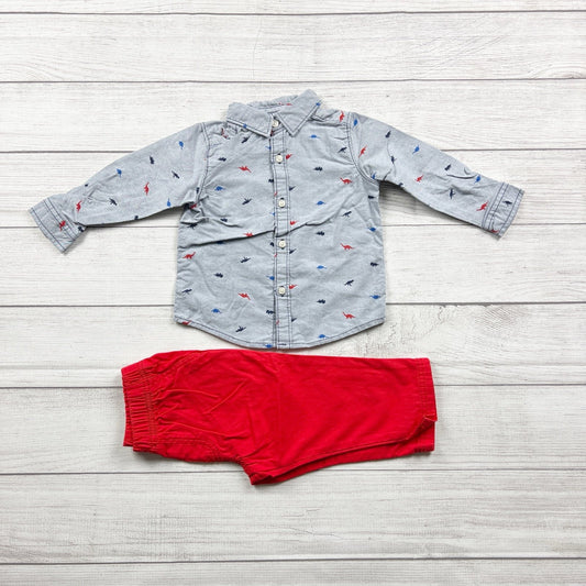Carter’s Toddler Outfit Set Dinosaur Button-Up Shirt Pants 2-Piece 12-18 Months
