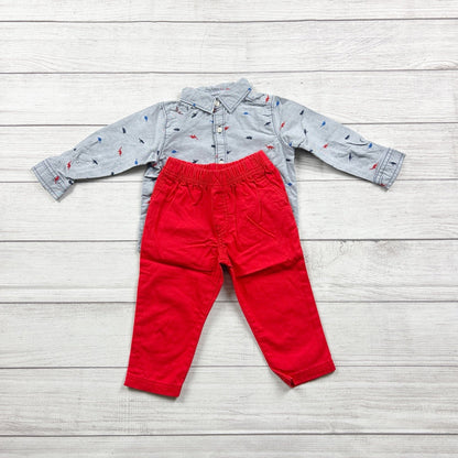 Carter’s Toddler Outfit Set Dinosaur Button-Up Shirt Pants 2-Piece 12-18 Months