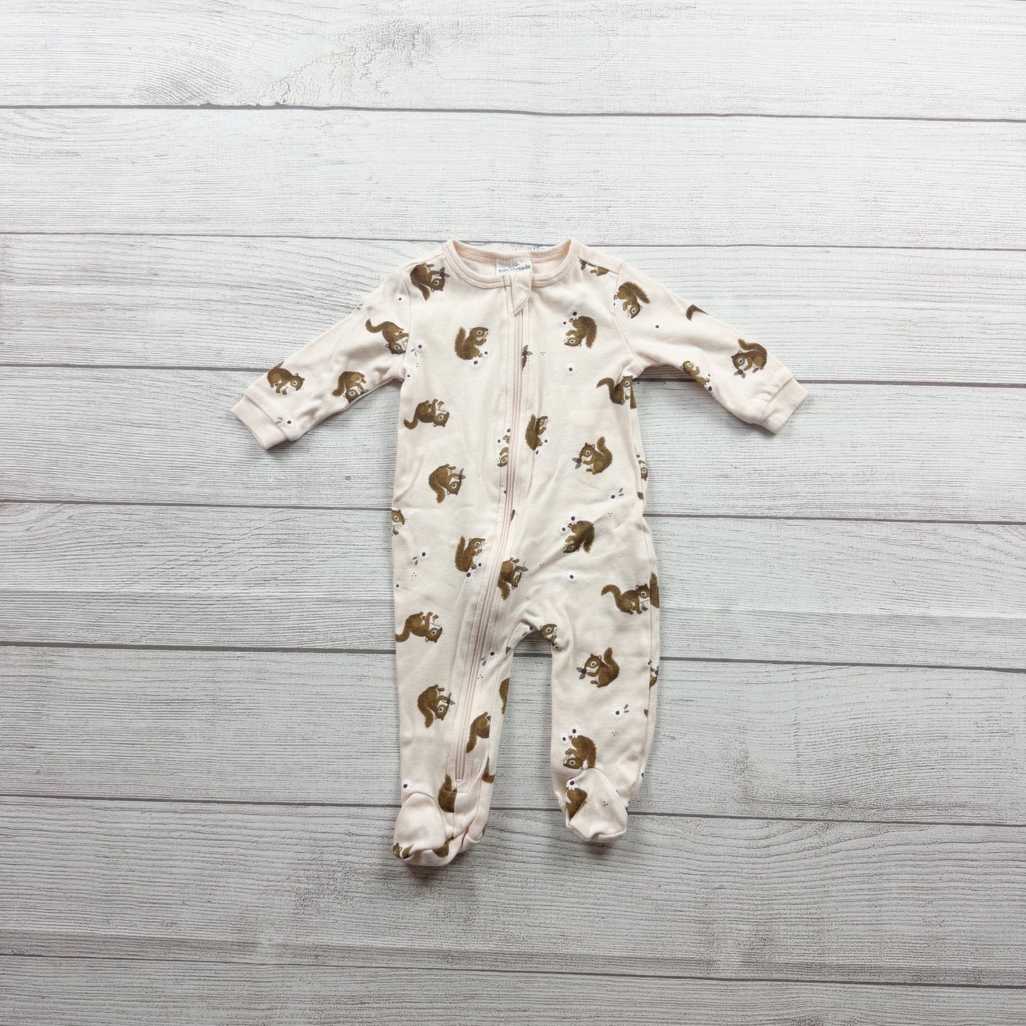 Petit Lem Mini Threads Baby Footed Sleeper Squirrel Print Zip Up 0-3 Months