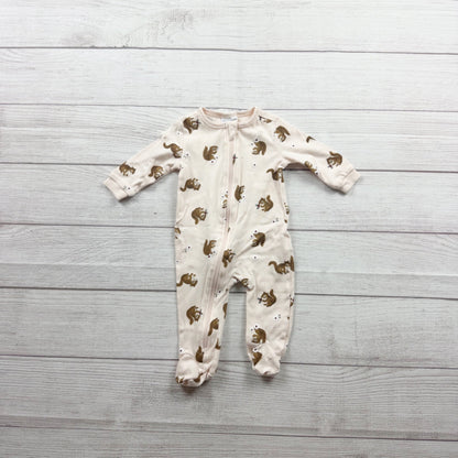 Petit Lem Mini Threads Baby Footed Sleeper Squirrel Print Zip Up 0-3 Months
