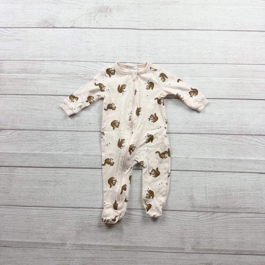 Petit Lem Mini Threads Baby Footed Sleeper Squirrel Print Zip Up 0-3 Months