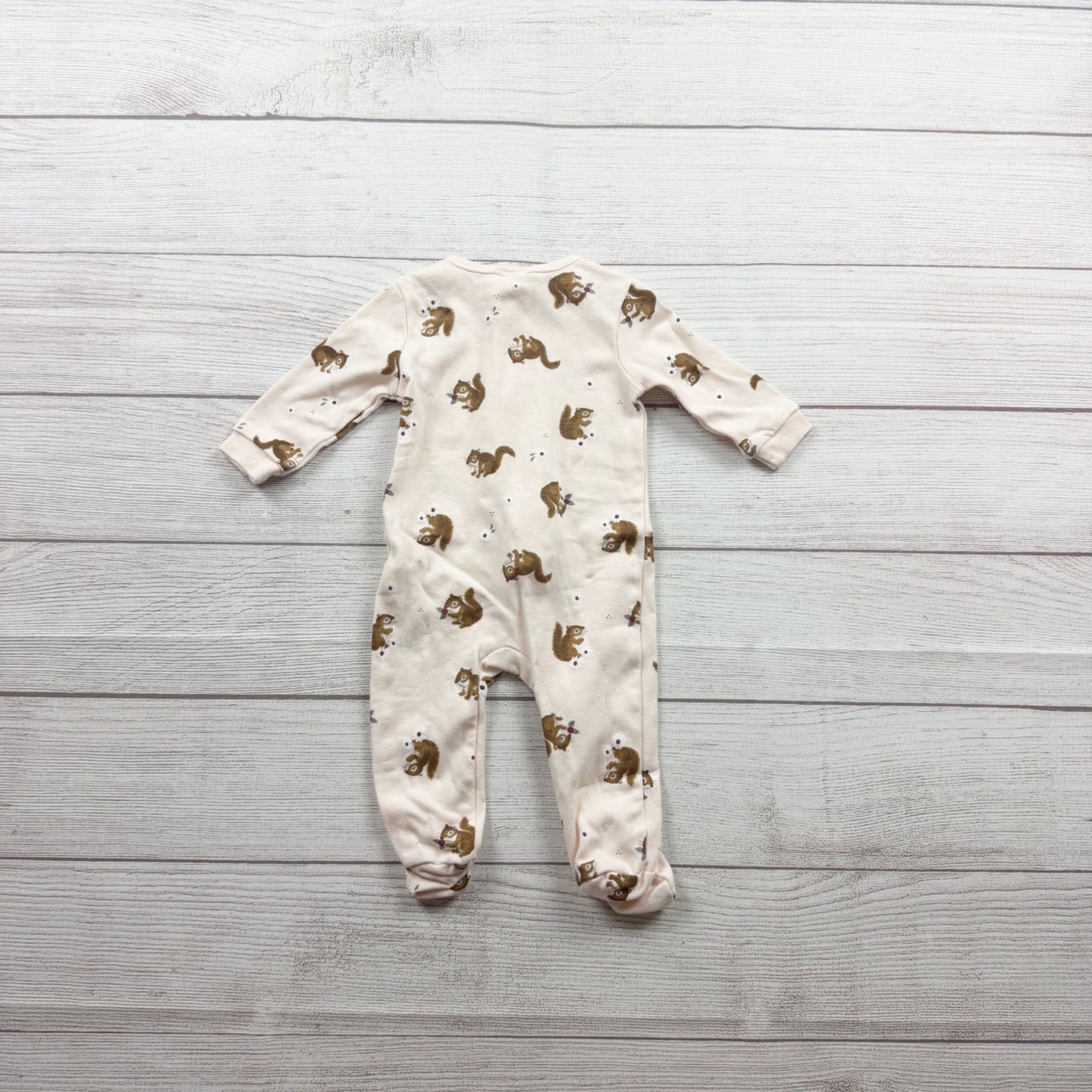 Petit Lem Mini Threads Baby Footed Sleeper Squirrel Print Zip Up 0-3 Months