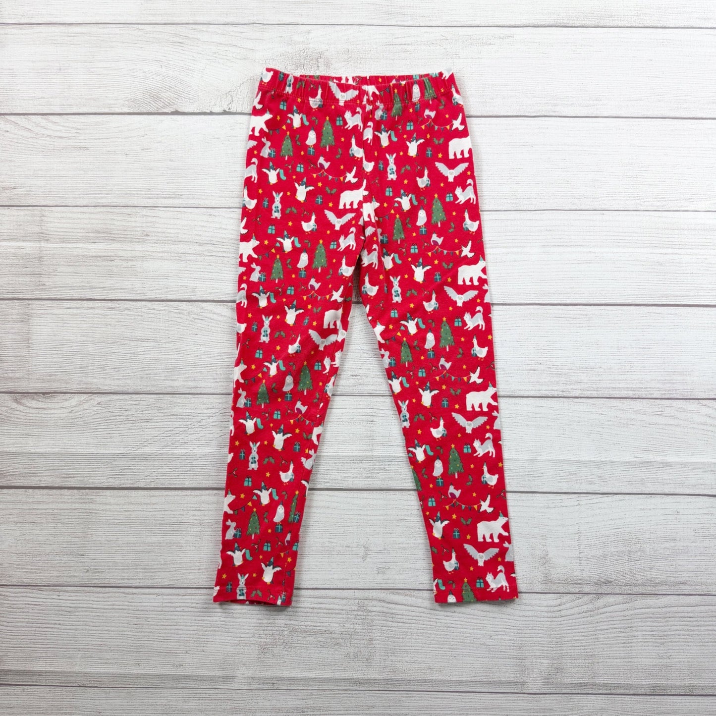 Frugi Kids Organic Holiday Christmas Print Leggings Elastic Waistband Red 6-7