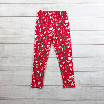 Frugi Kids Organic Holiday Christmas Print Leggings Elastic Waistband Red 6-7