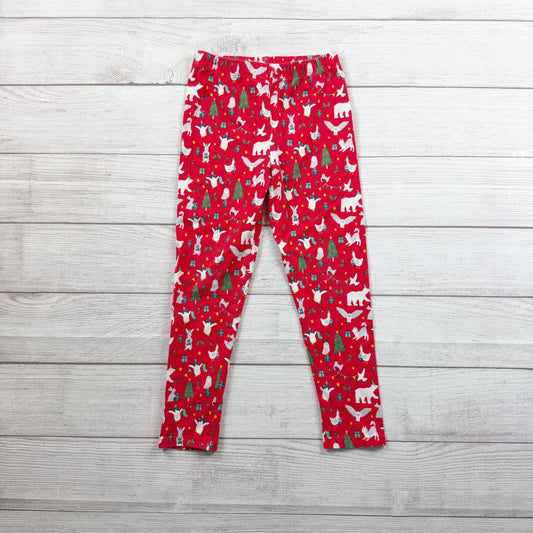 Frugi Kids Organic Holiday Christmas Print Leggings Elastic Waistband Red 6-7