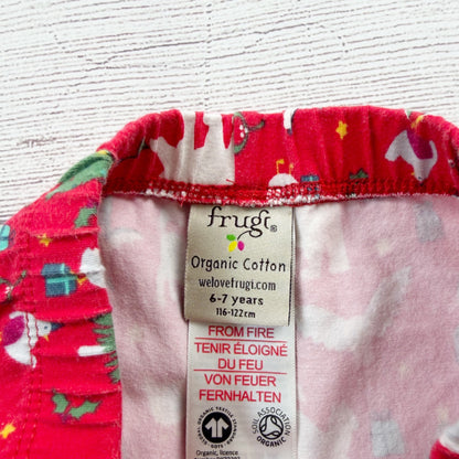 Frugi Kids Organic Holiday Christmas Print Leggings Elastic Waistband Red 6-7