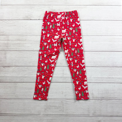 Frugi Kids Organic Holiday Christmas Print Leggings Elastic Waistband Red 6-7