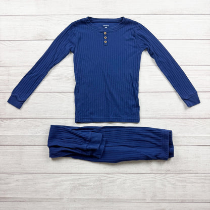 Carter's Boys 2 Piece Blue Henley Rib Knit Pajama Set Long Sleeve 8