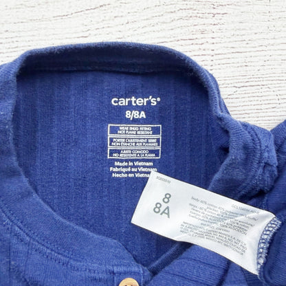 Carter's Boys 2 Piece Blue Henley Rib Knit Pajama Set Long Sleeve 8
