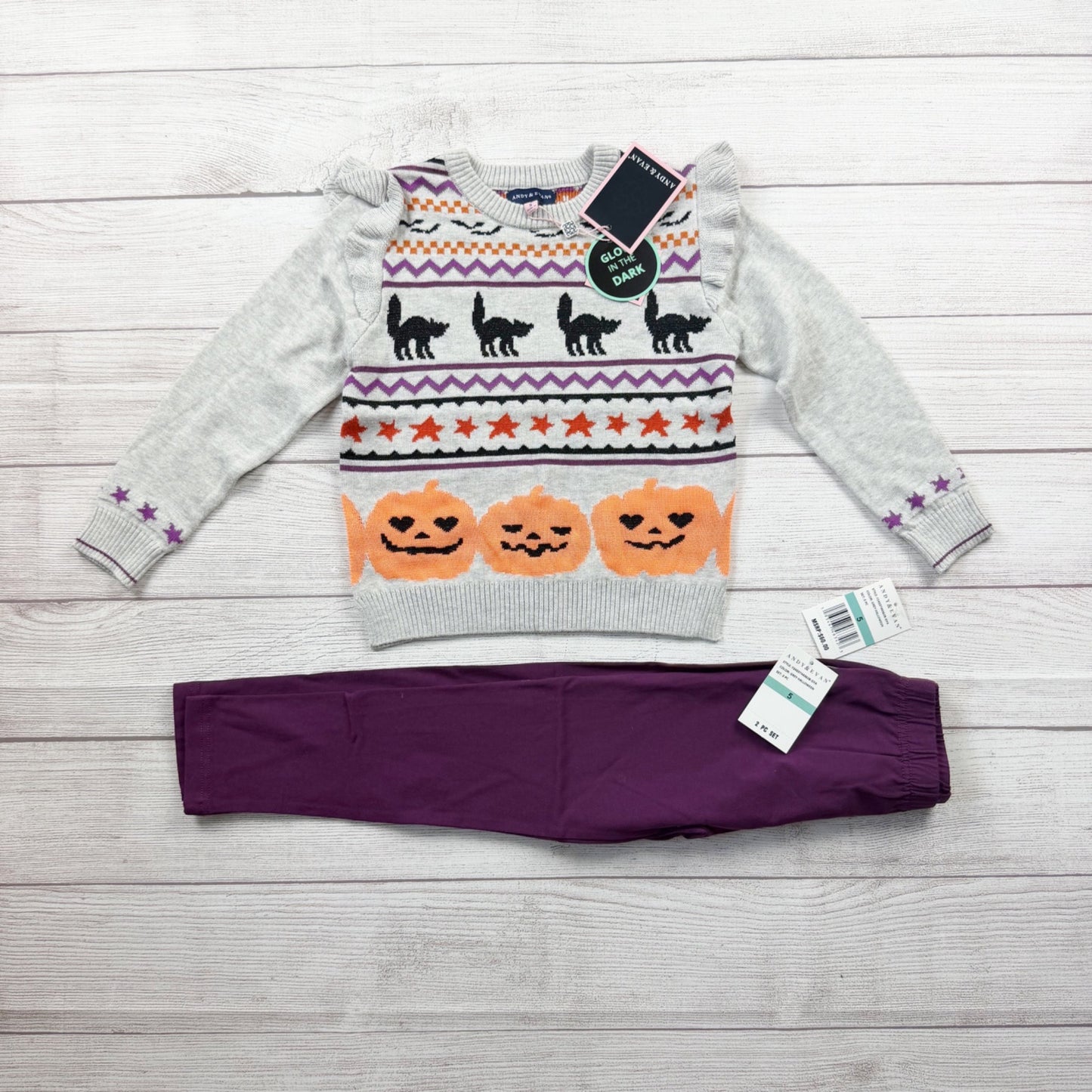 Andy & Evan Glow In The Dark Halloween Sweater Pants Girls Set NWT 5