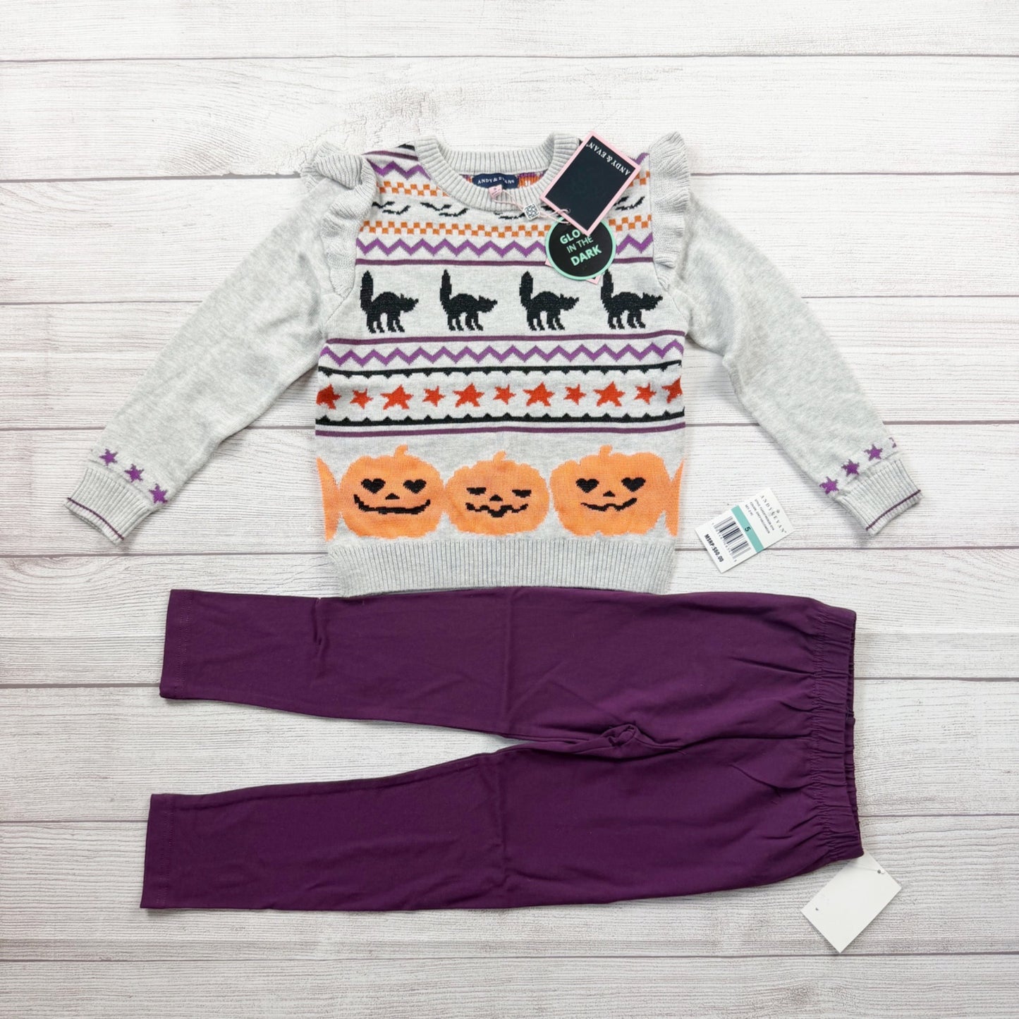 Andy & Evan Glow In The Dark Halloween Sweater Pants Girls Set NWT 5