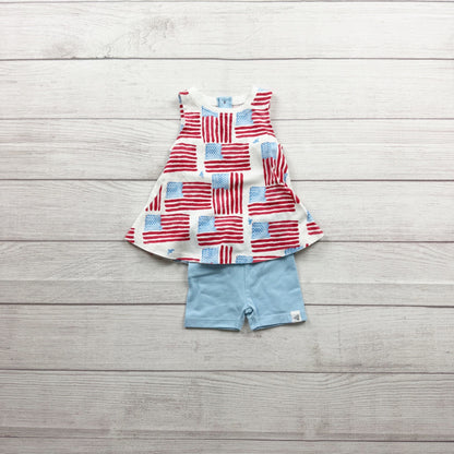 Burt's Bees Baby Organic Cotton 2 Piece Tank Shorts Set USA Flag 3-6 Months
