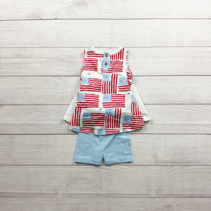 Burt's Bees Baby Organic Cotton 2 Piece Tank Shorts Set USA Flag 3-6 Months