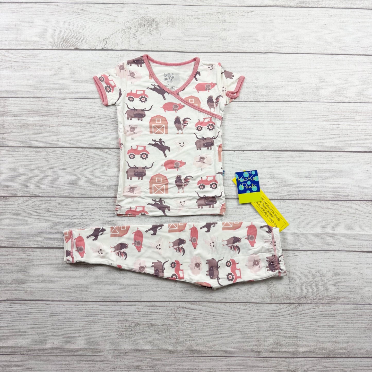 Kickee Pants Kids Pajama Set Farm Barn Animal Print Bamboo Viscose NWT 3T