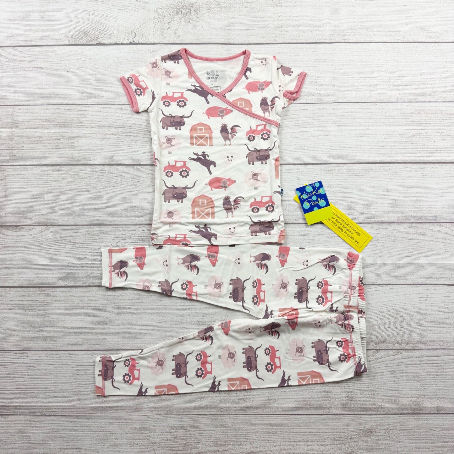 Kickee Pants Kids Pajama Set Farm Barn Animal Print Bamboo Viscose NWT 3T