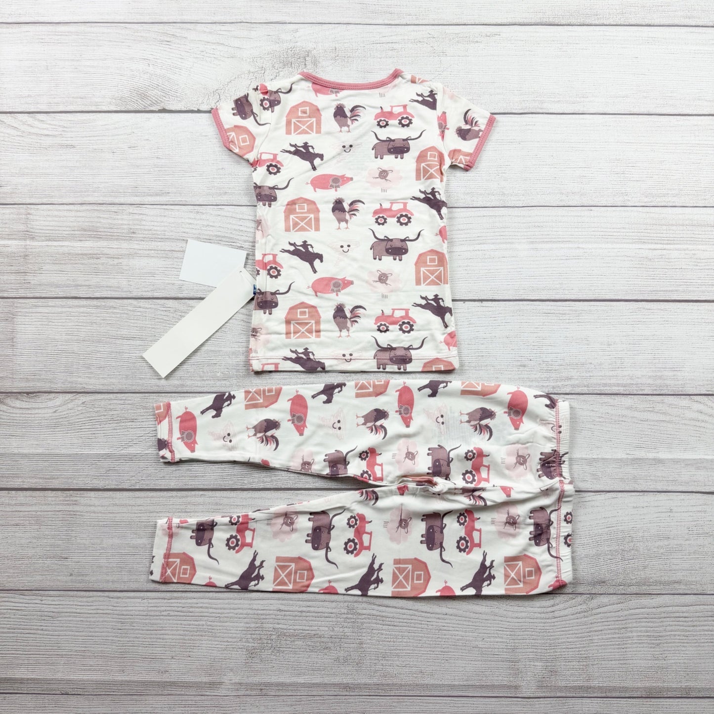 Kickee Pants Kids Pajama Set Farm Barn Animal Print Bamboo Viscose NWT 3T