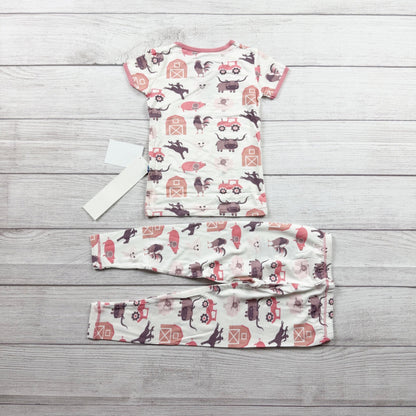 Kickee Pants Kids Pajama Set Farm Barn Animal Print Bamboo Viscose NWT 3T
