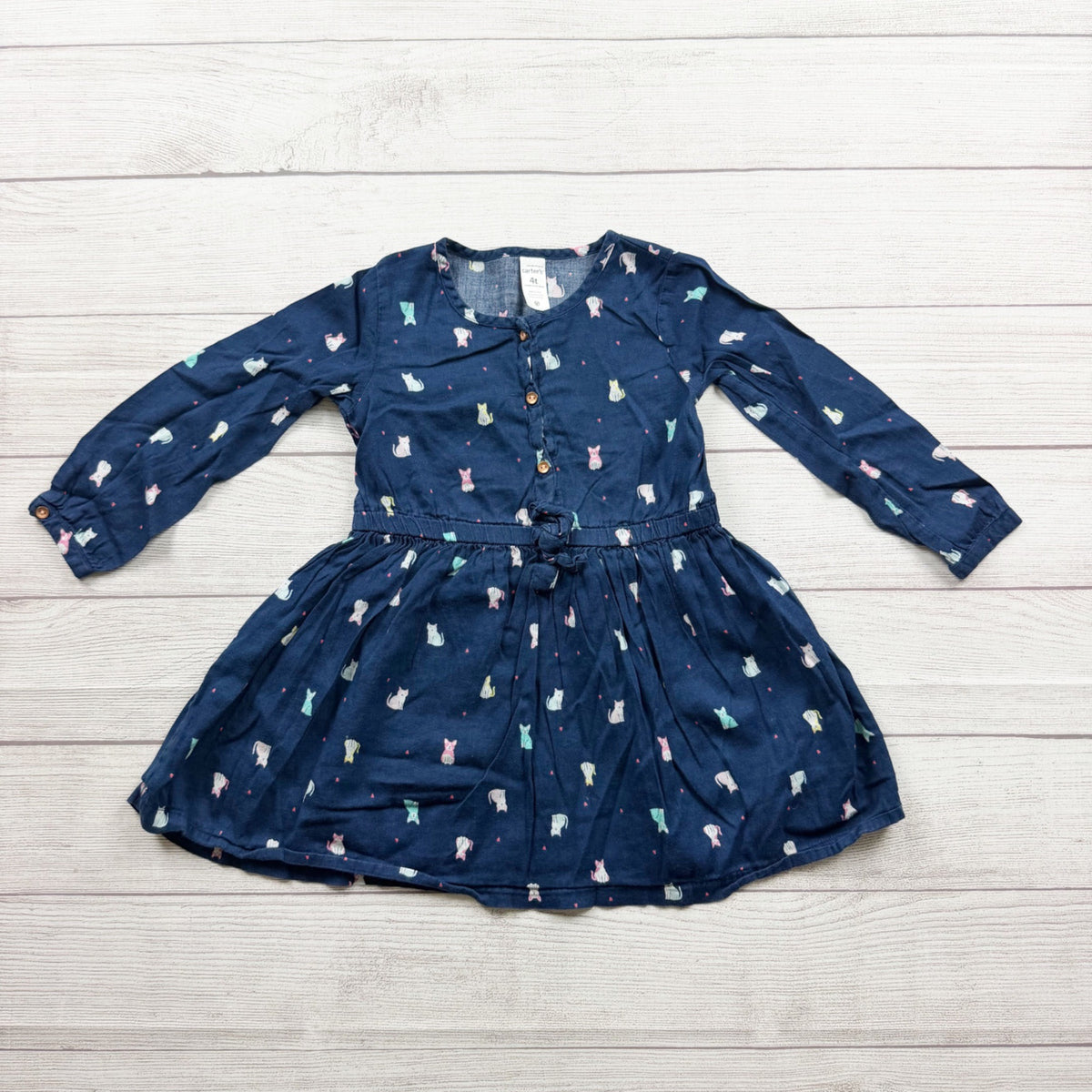 Carter's Toddler Girls Long Sleeve Navy Animal Print Dress 4T