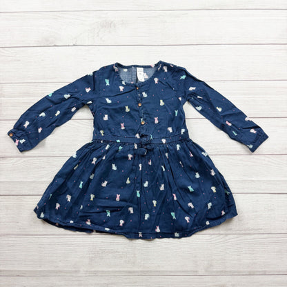 Carter's Toddler Girls Long Sleeve Navy Animal Print Dress 4T