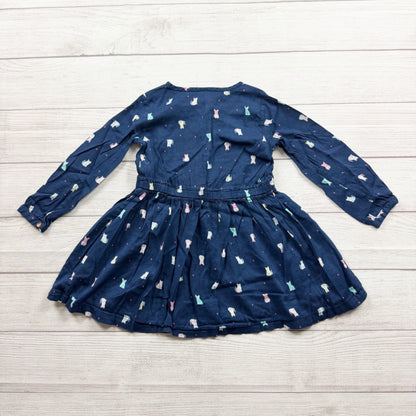 Carter's Toddler Girls Long Sleeve Navy Animal Print Dress 4T