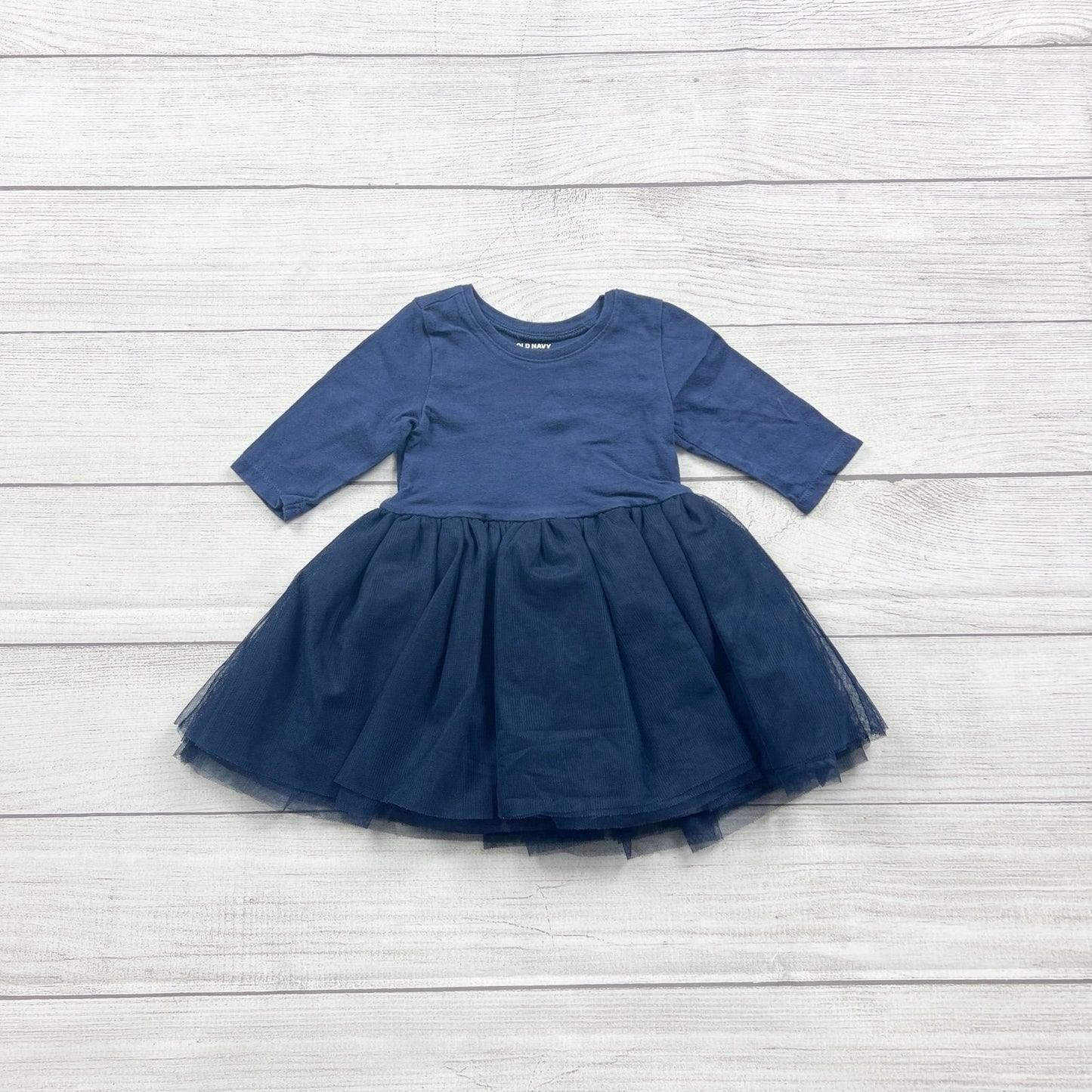 Old Navy Baby Navy Blue Tulle Skirt Bodysuit Dress Long Sleeve 6-12 Months