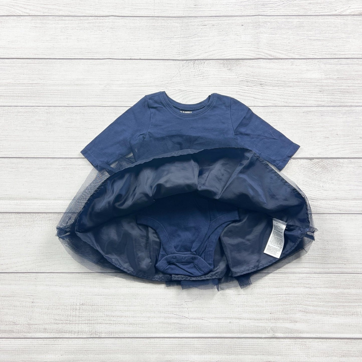Old Navy Baby Navy Blue Tulle Skirt Bodysuit Dress Long Sleeve 6-12 Months
