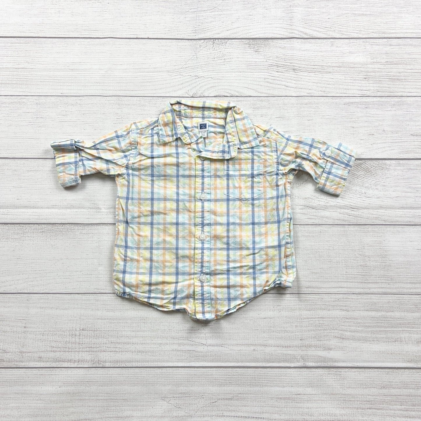 Janie And Jack Plaid Button Up Shirt Long Sleeve Pastel Colors 18-24 Months