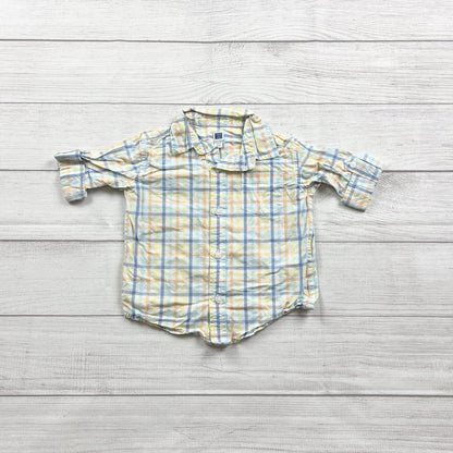 Janie And Jack Plaid Button Up Shirt Long Sleeve Pastel Colors 18-24 Months