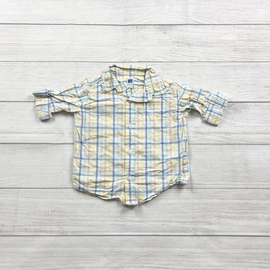 Janie And Jack Plaid Button Up Shirt Long Sleeve Pastel Colors 18-24 Months