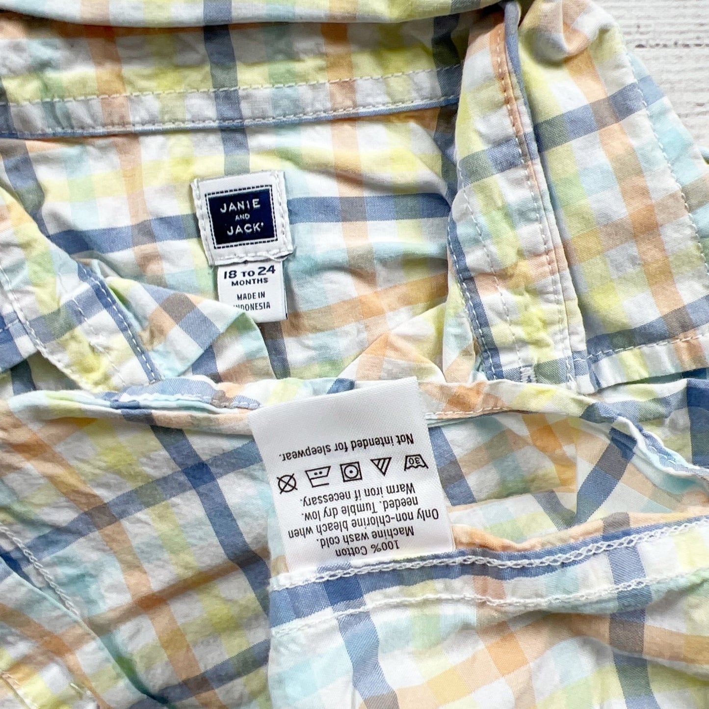 Janie And Jack Plaid Button Up Shirt Long Sleeve Pastel Colors 18-24 Months